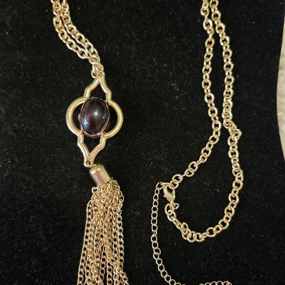 Vintage Gold Tone Long Tassle Necklace 2 sided - Picture 1 of 8